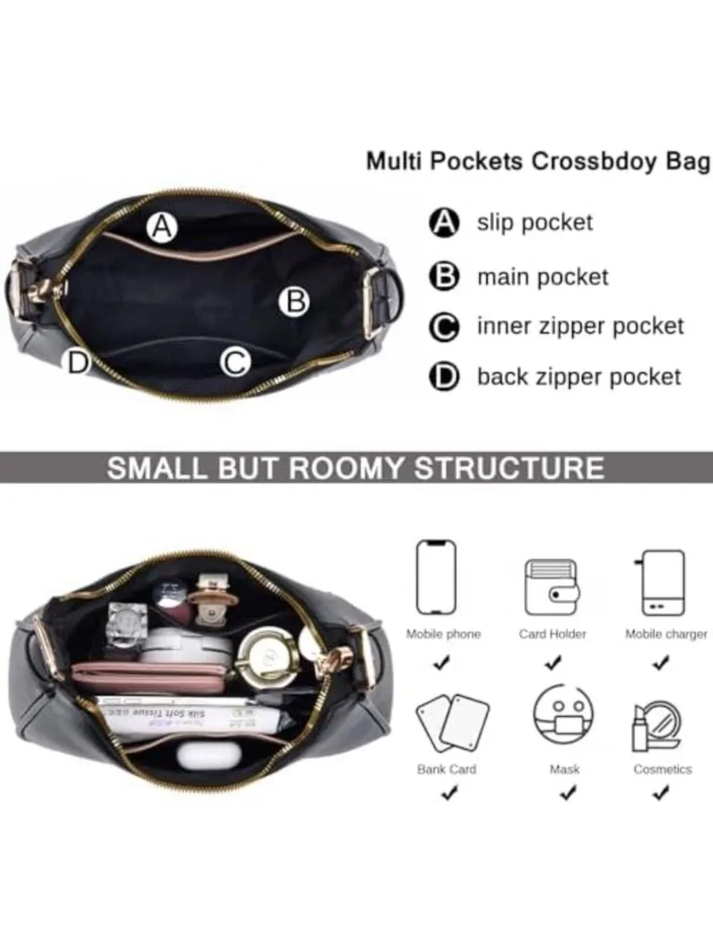 Retro Small Crescent Shoulder Bag - Women's Hobo Tote Purse Handbag, Chic Style